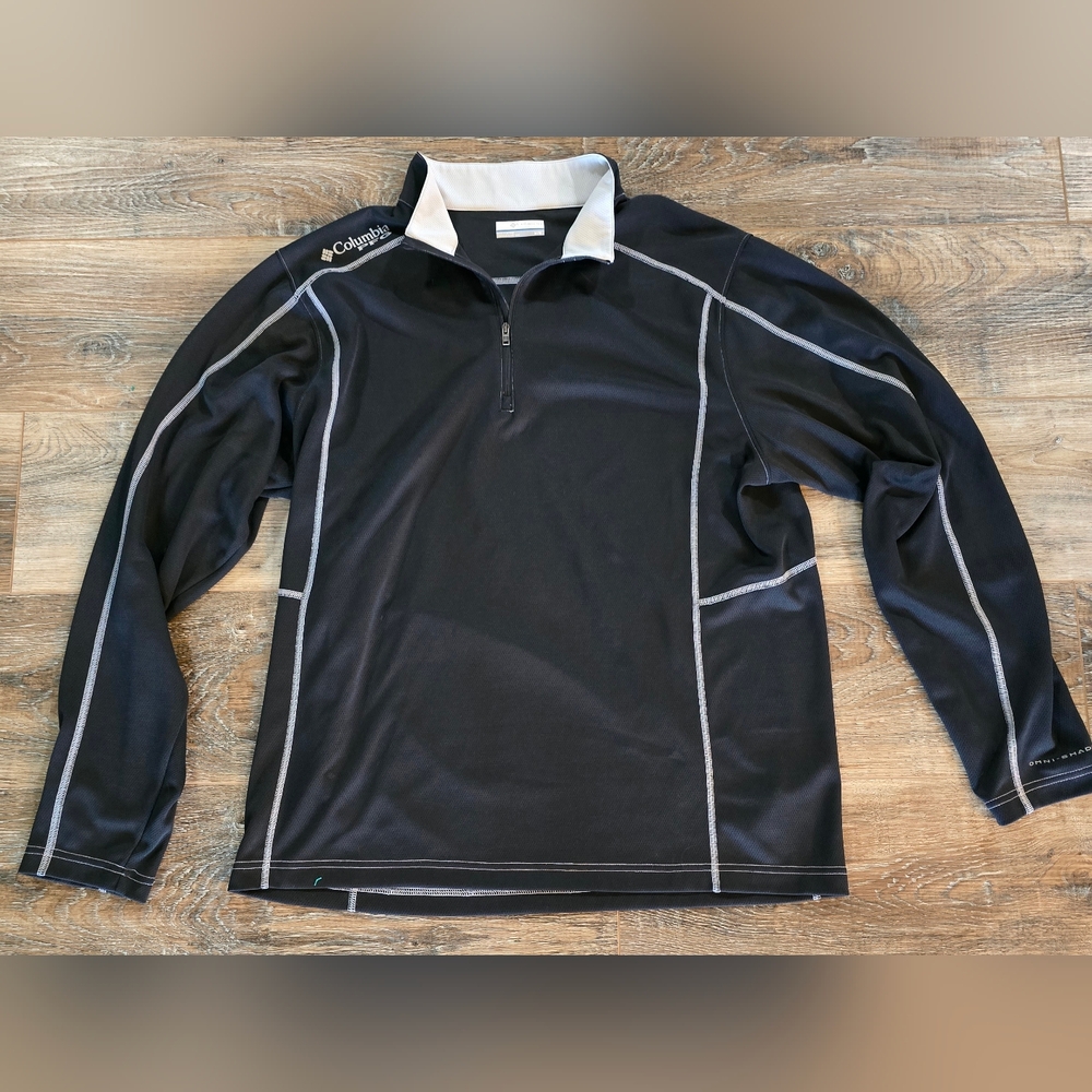 Columbia PFG Quarter Zip Mens Medium Long Sleeve Black Fishing Omni Shade Golf